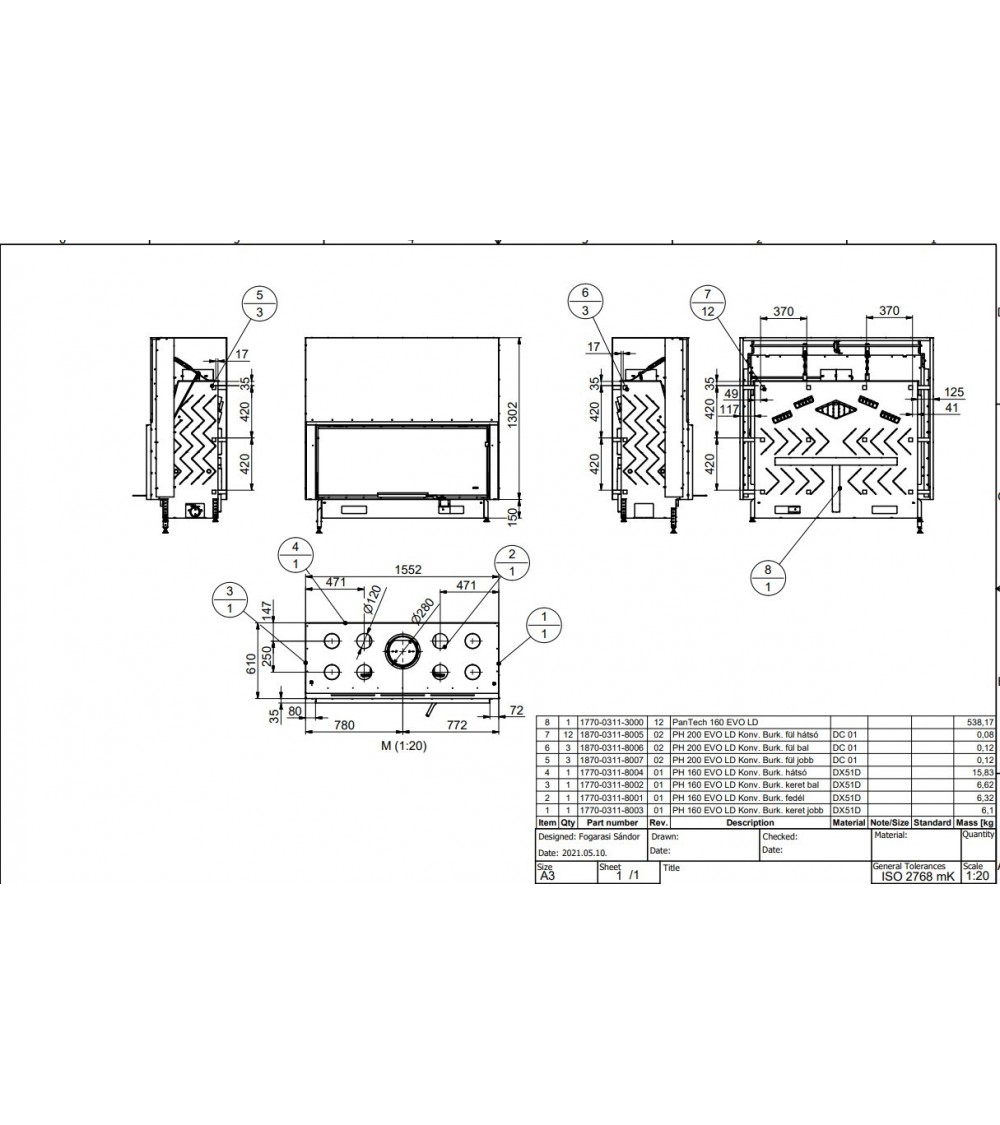 Insert cheminées à bois MB 160 CM porte guillotine 21 kW + 8 bouches ...